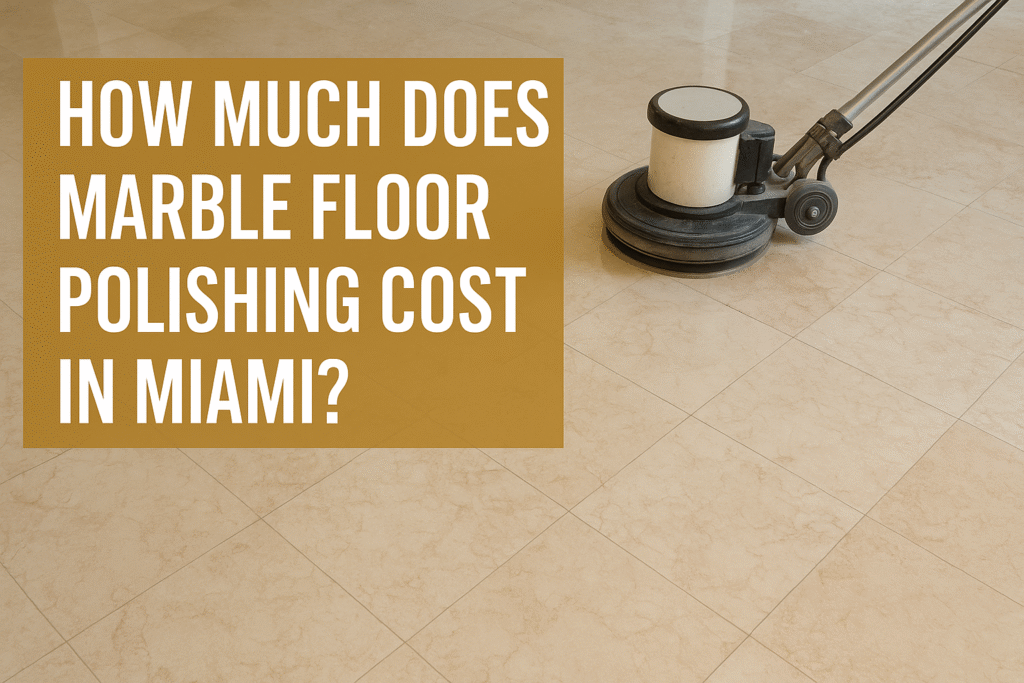 Marble floor polishing machine restoring shine on polished marble tiles in a Miami home